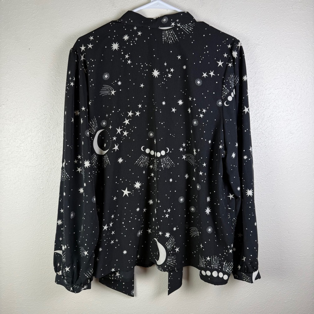 Eloquii Womens Black Celestial Moon Star Tie Neck Blouse Top Size 18 - Picture 3 of 8